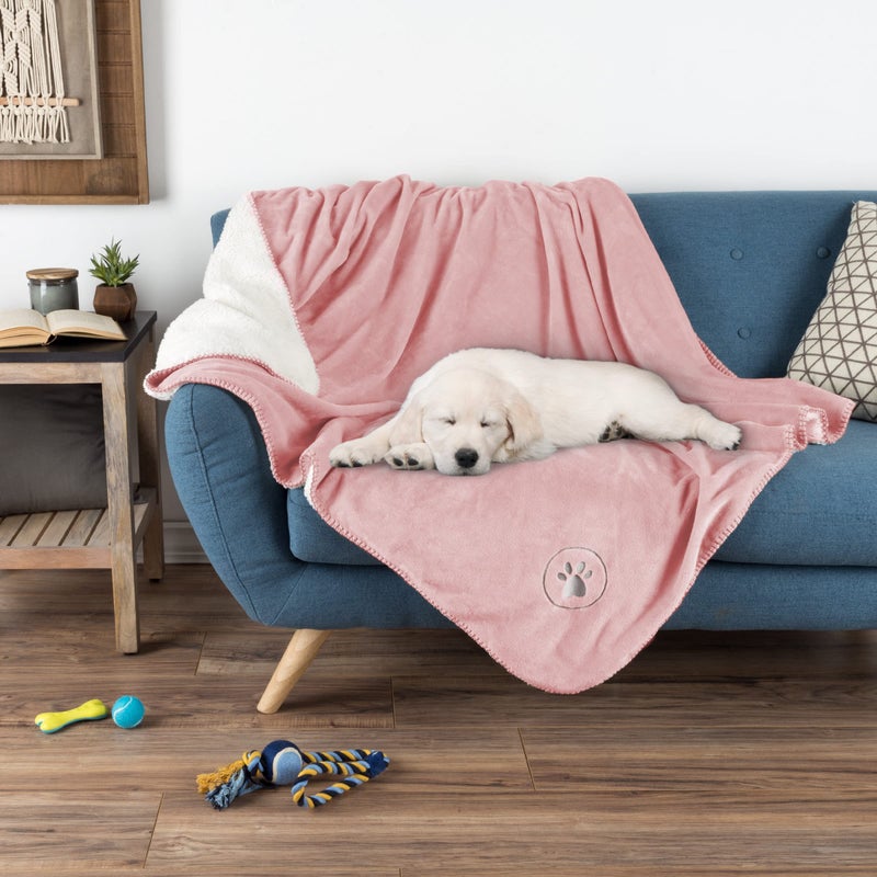 PETMAKER Waterproof Pet Blanket - 50x60-Inch Reversible Sherpa Fleece Throw Protects Couches, Cars, and Beds from Spills, Stains, and Fur by PETMAKER (Pink) - Image 2